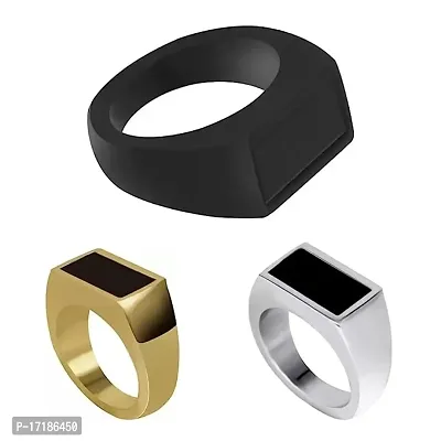 COLOUR OUR DREAMS Gift For Boys And Men Style Silver, Black And Gold Finger Ring | Trending Titanium Ring For Boys And Men (Pack of 3)