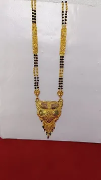Traditional Ethnic One Gram Gold Plated 30 Inch Long Black Beads Latest Stylish Designer Pendant Golden Mangalsutra for Women-thumb4