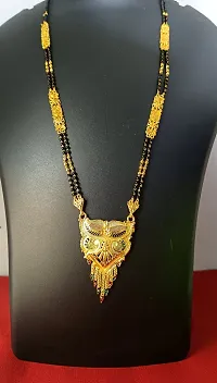 Traditional Ethnic One Gram Gold Plated 30 Inch Long Black Beads Latest Stylish Designer Pendant Golden Mangalsutra for Women-thumb1