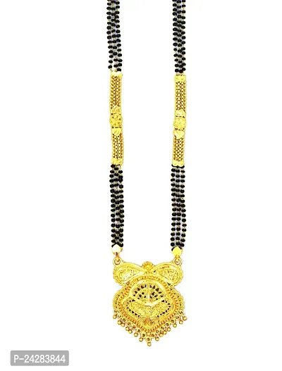 Traditional Ethnic One Gram Gold Plated 30 Inch Long Black Beads Latest Stylish Designer Pendant Golden Mangalsutra for Women-thumb3