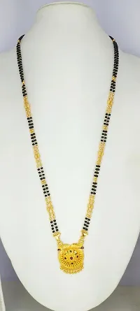 Traditional Ethnic One Gram Gold Plated 30 Inch Long Black Beads Latest Stylish Designer Pendant Golden Mangalsutra for Women-thumb1