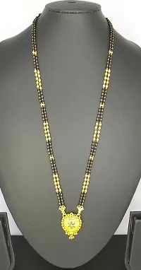 Traditional Ethnic One Gram Gold Plated 30 Inch Long Black Beads Latest Stylish Designer Pendant Golden Mangalsutra for Women-thumb2