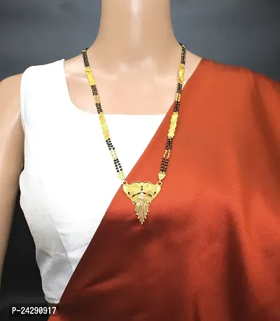 Traditional Ethnic One Gram Gold Plated 30 Inch Long Black Beads Latest Stylish Designer Pendant Golden Mangalsutra for Women