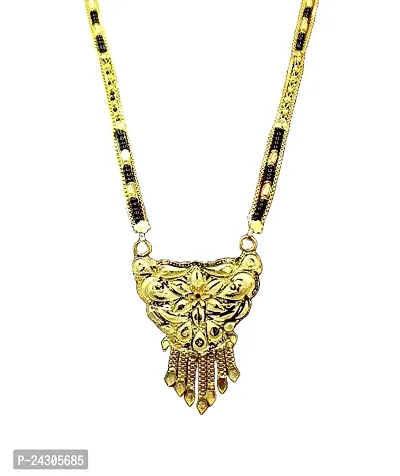 colour our dreams Traditional Ethnic One Gram Gold Plated 30 Inch Long Black Beads Latest Stylish Designer Pendant Golden Mangalsutra for Women-thumb2