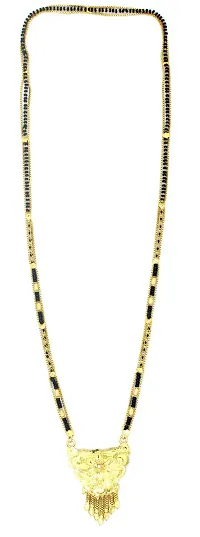 colour our dreams Traditional Ethnic One Gram Gold Plated 30 Inch Long Black Beads Latest Stylish Designer Pendant Golden Mangalsutra for Women-thumb2