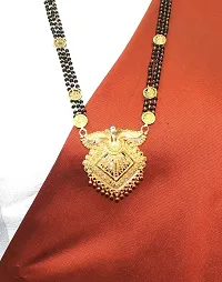 Traditional Ethnic One Gram Gold Plated 30 Inch Long Black Beads Latest Stylish Designer Pendant Golden Mangalsutra for Women-thumb1