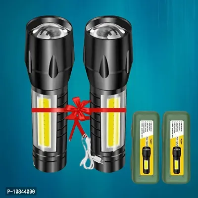 Zoomable Waterproof Torchlight LED 2in1 3 Mode Waterproof Rechargeable LED Zoomable Metal 7w Torch (Black, 9.3 cm, Rechargeable) Pack Of 2