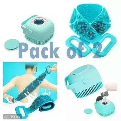 2 Pcs Combo Silicone Soft Bath Body Brush with Shampoo Dispenser Back BrushUltra Exfoliating Scrubber Deep Cleaning Gentle Massage Exfoliation Kids Men Women use in Shower Scrub Random Color