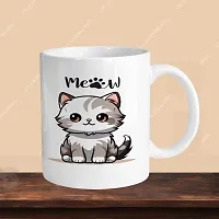 Premium 330ml Ceramic White Coffee Mug - cat meoww- Single  Pack-thumb2