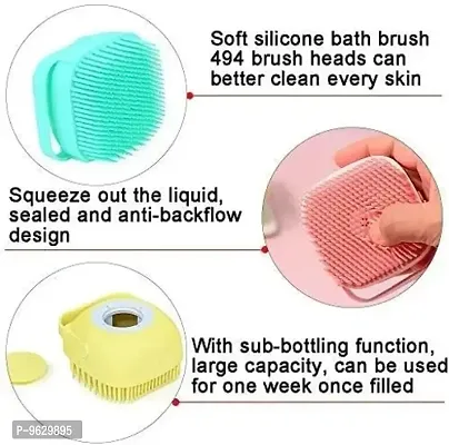 Body Bath Brush  Silicone Soft Cleaning Bath Body Brush with Shampoo Dispenser - Skin Massage Brush Bath Bathroom Accessories  (Random color  Pack of 1)-thumb2
