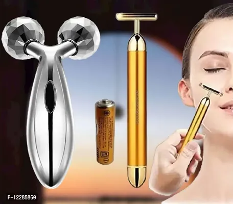 Golden Energy Beauty Bar Massager 24 K Gold Electric Vibration Facial Massage Roller Waterproof Face Skin Care  (Combo Of 2)