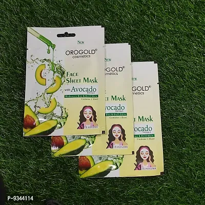 Orogold Face Sheet Mask With Avocado Extract for Hydration of Dry andd Dull Skin ( Pack Of 3 ) 20g each