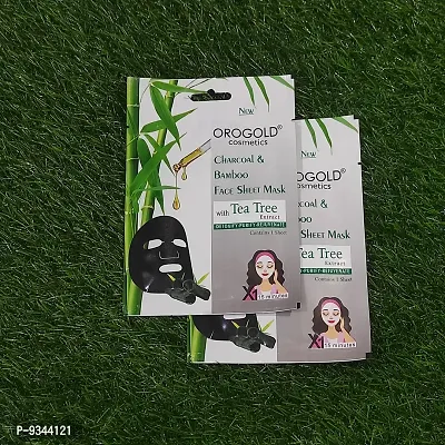 Orogold Face Sheet Mask With Charcoal and Bamboo face Sheet Mask with Tea Tree Extract for Detoxify, Purify, Rejuvenate Skin ( Pack Of 2 ) 20g each
