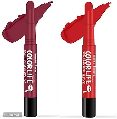 Trendy Mattestick Color Life Non-Transfer Crayon Lipstick Added Primer - Waterproof And Long Lasting Combo Pack Of 2-thumb0