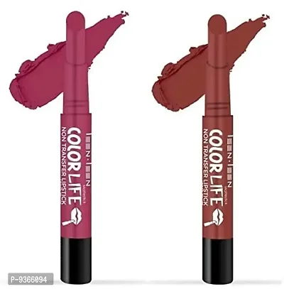 Trendy Mattestick Color Life Non-Transfer Crayon Lipstick Added Primer - Waterproof And Long Lasting Combo Pack Of 2-thumb0