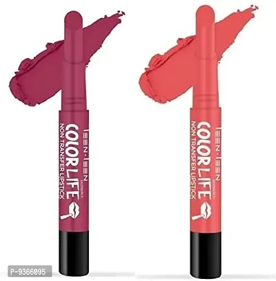 Trendy Mattestick Color Life Non-Transfer Crayon Lipstick Added Primer - Waterproof And Long Lasting Combo Pack Of 2