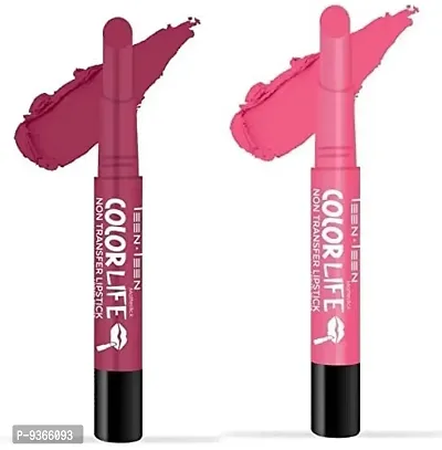 Trendy Mattestick Color Life Non-Transfer Crayon Lipstick Added Primer - Waterproof And Long Lasting Combo Pack Of 2