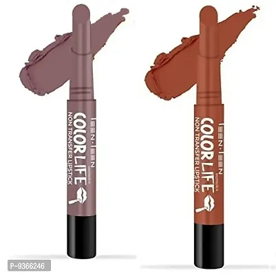 Trendy Mattestick Color Life Non-Transfer Crayon Lipstick Added Primer - Waterproof And Long Lasting Combo Pack Of 2