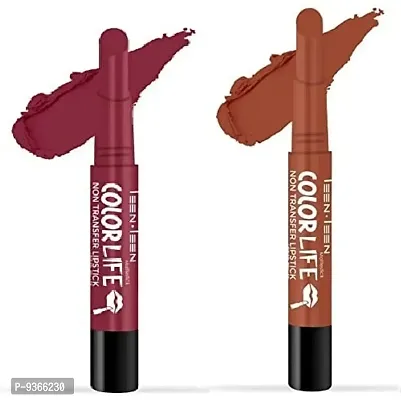 Trendy Mattestick Color Life Non-Transfer Crayon Lipstick Added Primer - Waterproof And Long Lasting Combo Pack Of 2