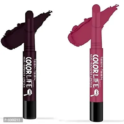 Trendy Mattestick Color Life Non-Transfer Crayon Lipstick Added Primer - Waterproof And Long Lasting Combo Pack Of 2-thumb0