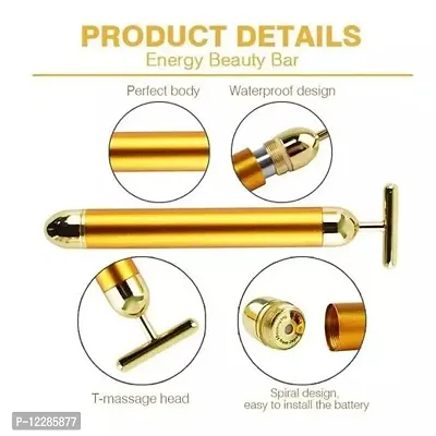 24K Gold Energy Beauty Bar Electric Vibration Facial Massage Roller Waterproof Face Skin Care (Pack Of 1)