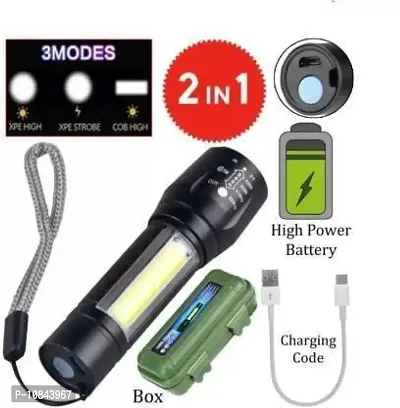 Waterproof Torchlight Led 2In1 ,3 Modes Waterproof Rechargeable Led Metal 7W  Rechargeable Pack Of 1