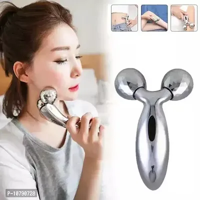 Manual Roller 3D Y Shape Massager 360 Rotate Full Body Massage For Face Lifting Wrinkle Remover, Silver (Pack Of 1)-thumb0