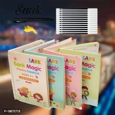 Magic Practice Copybook, (4 BOOK + 2 pen + 10 REFILL) Number Tracing Book for Preschoolers with Pen, Magic Calligraphy Copybook Set Practical Reusable Writing Tool (SIZE- 19*13 CM)-thumb0