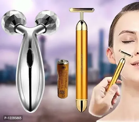 Golden Energy Beauty Bar Massager 24 K Gold Electric Vibration Facial Massage Roller Waterproof Face Skin Care  (Combo Of 2)