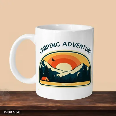 VM SHOPPING MALL Premium 330ml Ceramic White Coffee Mug - Perfect for Coffee and Tea - Single Pack Camoing Adventure L-thumb0