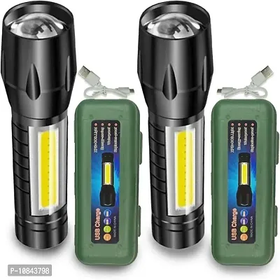 Zoomable Waterproof Torchlight LED 2in1 3 Mode Waterproof Rechargeable LED Zoomable Metal 7w Torch (Black, 9.3 cm, Rechargeable) Pack Of 2