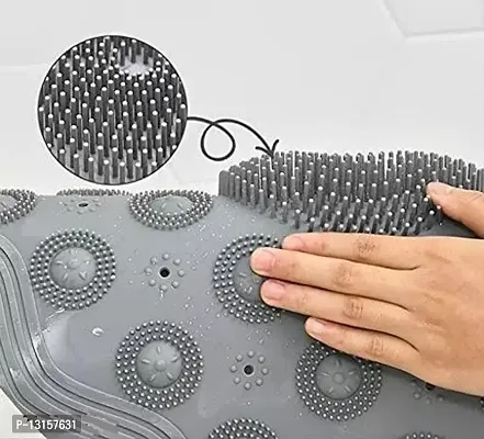 Silicone Bathroom Mat Foot And Back Cleaner Scrubber Anti-Slip Mat With Drain Machine Washable Anti Bacterial Shower Mat Antibacterial Back Cushion Mat -Pack Of 1