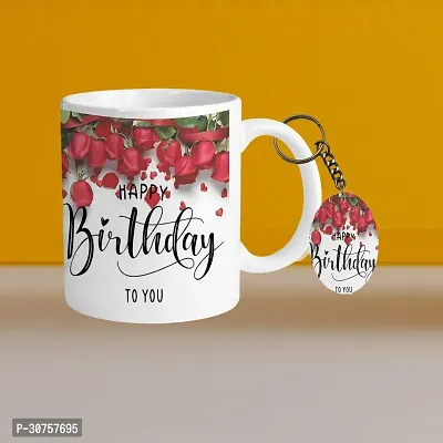 330ml Ceramic White Coffee Mug - Happy Birthday 02 - WithOval Keychain-thumb0