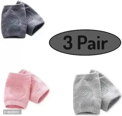 Baby Elastic Soft Breathable Cotton AntiSlip Knee Pads Elbow Safety Protector Pads for Crawling for Kids (Random Color   pack of 3)-thumb0