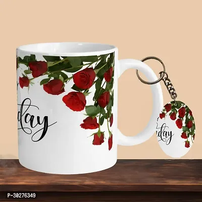 Premium 330ml Ceramic White Coffee Mug - Perfect for Coffee and Tea - With Keychain-thumb0