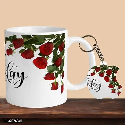 Premium 330ml Ceramic White Coffee Mug - Perfect for Coffee and Tea - With Keychain-thumb0