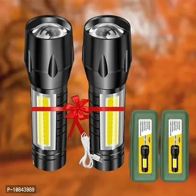 Zoomable Waterproof Torchlight LED 2in1 3 Mode Waterproof Rechargeable LED Zoomable Metal 7w Torch (Black, 9.3 cm, Rechargeable) Pack Of 2