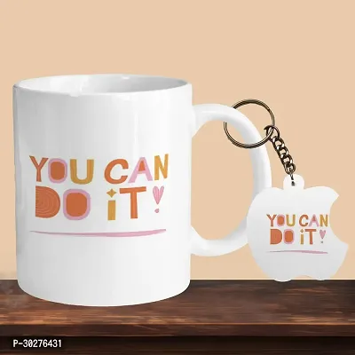 Premium 330ml Ceramic White Coffee Mug - Perfect for Coffee and Tea - With Keychain-thumb0