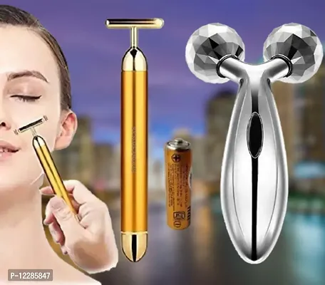 2-In-1 Electric Beauty Bar 24K Golden Pulse Face Massager Lift Eye Massager (Combo Of 2)