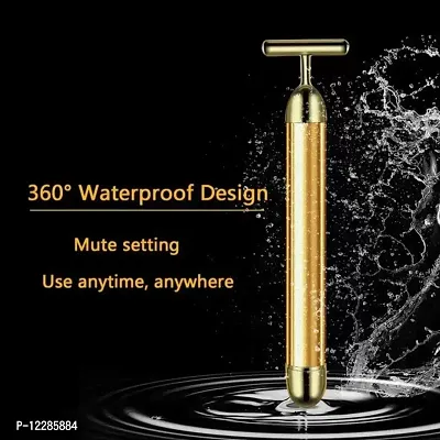 24K Gold Energy Beauty Bar Electric Vibration Facial Massage Roller Waterproof Face Skin Care (Pack Of 1)