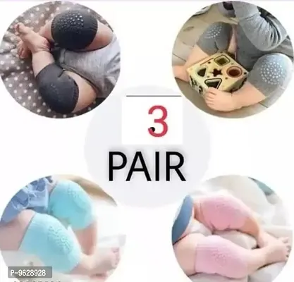 Baby Knee Pads for Crawling  AntiSlip Padded Stretchable Elastic Cotton Soft Breathable Comfortable Knee Cap Elbow Safety Protector Knee Protection For Baby Safe For Knee Soft To Wear Baby Set Orthopedic Knee Support (Random Color   pack of 3)