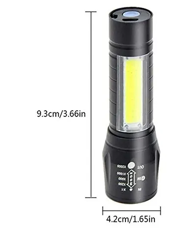 Zoomable Waterproof Torchlight LED 2in1 3 Mode Waterproof Rechargeable LED Zoomable Metal 7w Torch (Black, 9.3 cm, Rechargeable) Pack Of 1