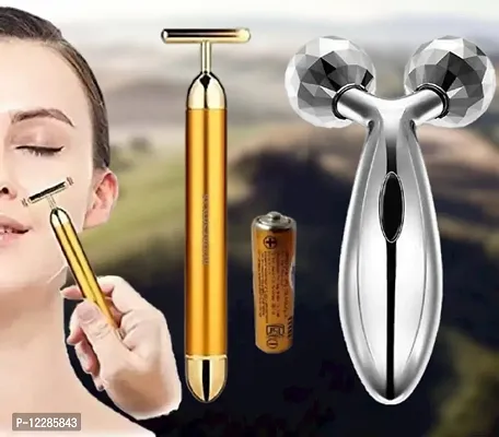 2-In-1 Electric Beauty Bar 24K Golden Pulse Face Massager Lift Eye Massager (Combo Of 2)