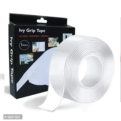 Double Sided Tape  Heavy Duty Self Adhesive Tape  Two Side Sticky Pads Strong Wall Adhesive Strips No Marks Reusable Removable Clear Tape for Picture Hanging  Carpet Glue  pack of 1-thumb0