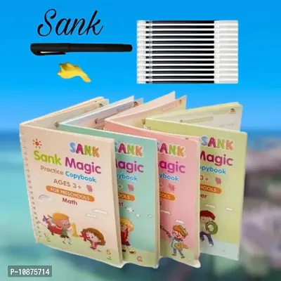 Magic Practice Copybook, (4 BOOK + 2 pen + 10 REFILL) Number Tracing Book for Preschoolers with Pen, Magic Calligraphy Copybook Set Practical Reusable Writing Tool (SIZE- 19*13 CM)-thumb0