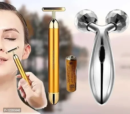 2-In-1 Electric Beauty Bar 24K Golden Pulse Face Massager Lift Eye Massager (Combo Of 2)