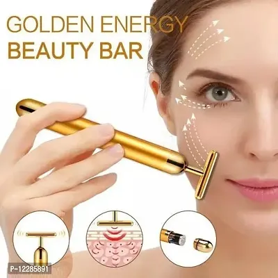 24K Gold Energy Beauty Bar Electric Vibration Facial Massage Roller Waterproof Face Skin Care (Pack Of 1)