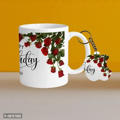 330ml Ceramic White Coffee Mug - Happy Birthday 01 - WithApple Keychain-thumb0