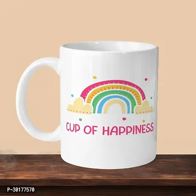 VM SHOPPING MALL Premium 330ml Ceramic White Coffee Mug - Perfect for Coffee and Tea - Single Pack Cup Of Happiness Rainbow L-thumb0