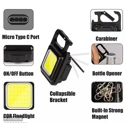 Rechargeable Portable 3 Modes Small Led Flashlight 500 Lumens COB Keychain Mini Pocket Torch Light With Folding Bracket Bottle Opener And Magnet Base For Fishing Walking Camping Pack Of 1